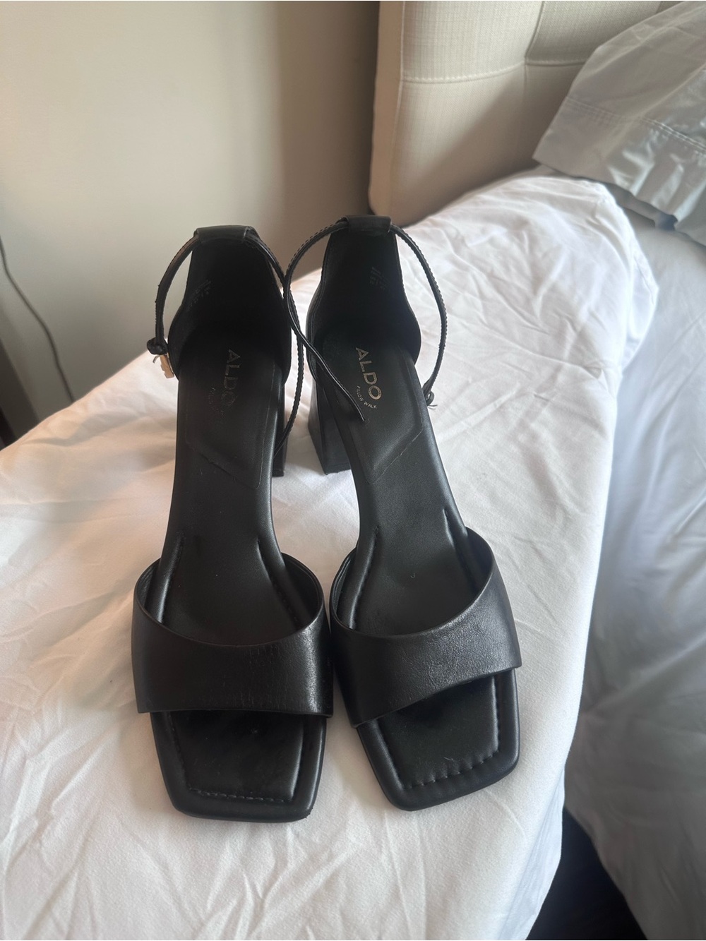 ALDO Black Open-Toe Block Heel Sandals with Ankle Strap